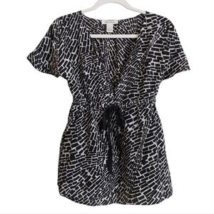 White House Black Market Short Sleeve Drawstring Waist Silk Top- S